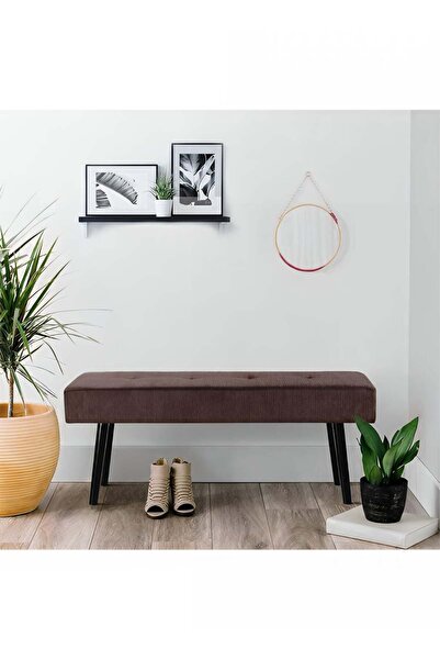 ESMART Modern Design Velvet Upholstered Ottoman Bench, Steel legs , Brown - 100L x 45H x 36D x 13T cm