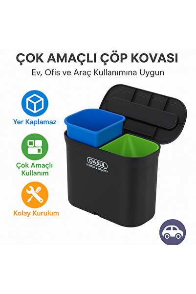 qasul Coș de gunoi multifuncțional pentru uz casnic, birou și vehicule, cu do...