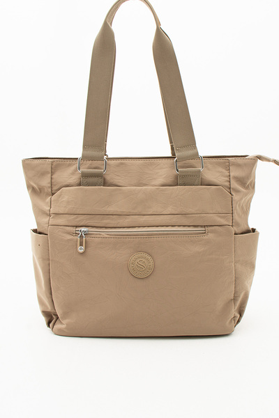 Sanmorris Women's Multi-Pocket Useful Water-Resistant Satin Fabric Sand Khaki Crossbody Hand and Shoulder Bag