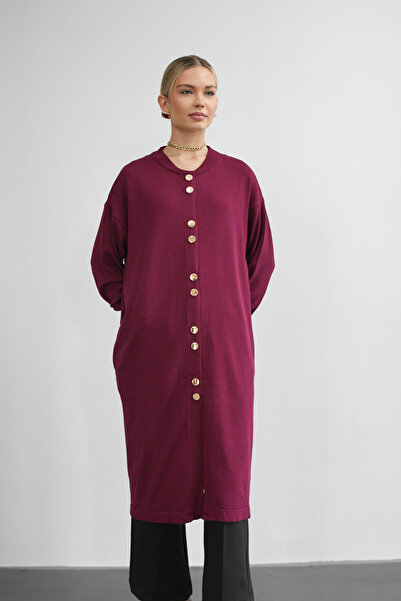 Molly Nelly Women's Knitwear Gold Buttoned Midi Length Hijab Cardigan