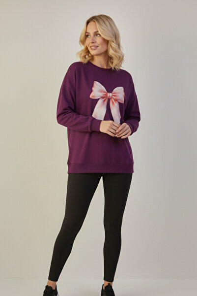 KOZİA OUTDOORS Γυναικείο φούτερ με στάμπα με ροζ κορδέλα, μοντέρνο oversized