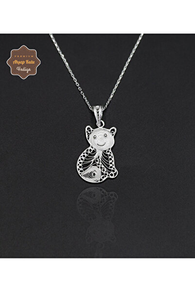 Midyat Nurtaş Gümüş Kedi Model 925 Ayar Saf Gümüş Telkari Kadın Kolye 201024650