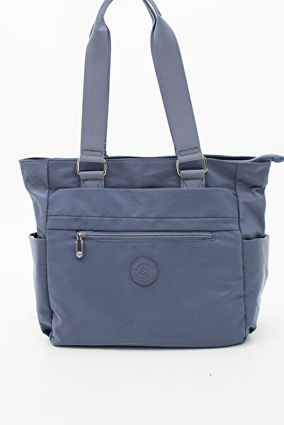 Sanmorris Geantă de mână și de umăr pentru femei, cu mai multe compartimente, din material satinat, rezistent la apă, de culoare albastră, bretea crossbody