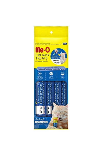 me-o مكافآت كريمية للقطط بنكهة الدجاج والكبد مع حليب الماعز 15 جم × 4 × 12 - ...