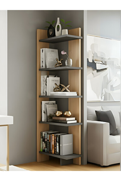 Free Home Premium MDF Ürün Modern Köşe Raf Kitaplık | Ahşap 5 Katlı Dekoratif...