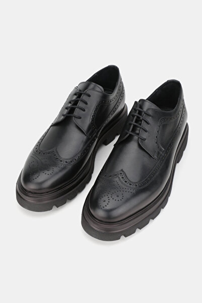 TUNAELLİ Men's Black Genuine Natural Leather Size 39-45 Eva Sole Lace-Up Shoes
