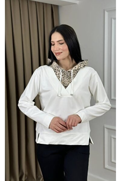 MODA Φούτερ με κουκούλα λεοπάρ, με λεπτομέρειες από κορδόνια και σχισμές στα ...