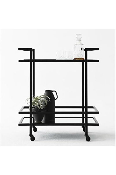 genric عربة تقديم معدنية أنيقة من FFD بطابقين مع أرفف زجاجية وعجلات قابلة للقفل - 80 × 40 × 90 سم