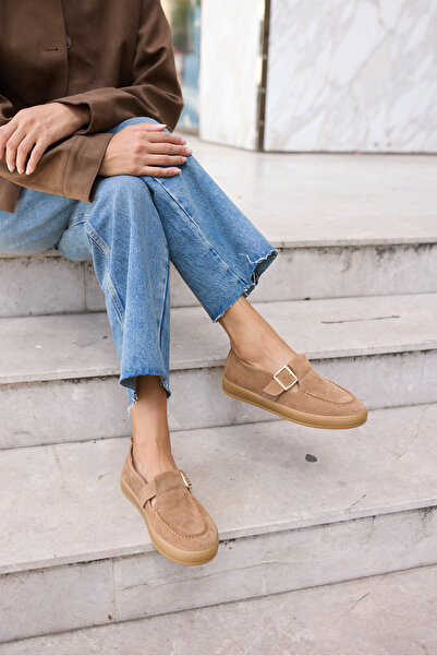 ANGELİNA JONES Carmen Women's Taba Tutu Real Suede Loafer Shoes