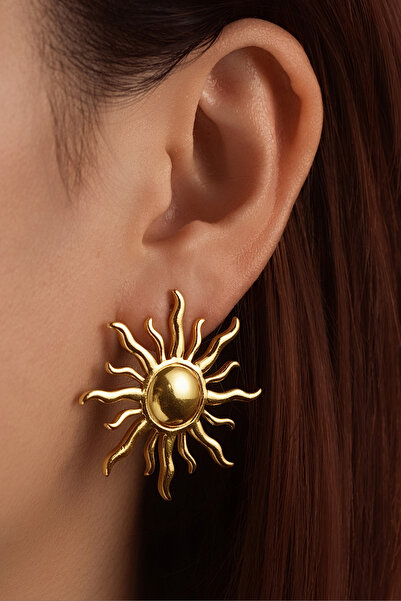 The Collection Güneş Işıltısı Tasarımlı Gold Güneş Küpe
