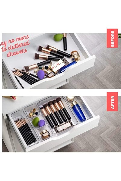 Eworld 25-Piece Clear Drawer Organizer Trays, Plastic Storage Bins for Kitchen, Bathroom & Makeup