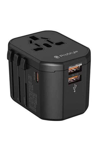 Prostyle محول سفر عالمي 20 وات متعدد القابس 4 في 1 مع منفذي USB A ومنفذ USB C