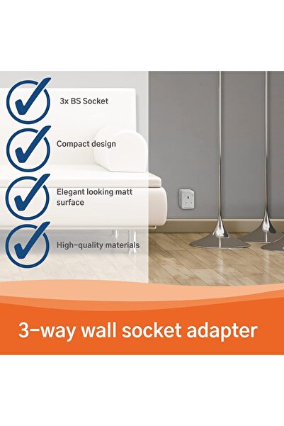 Kistenmacher EGK 613B, 3-way Wall Plug Adapter, British Standard (3 x BS socket)
