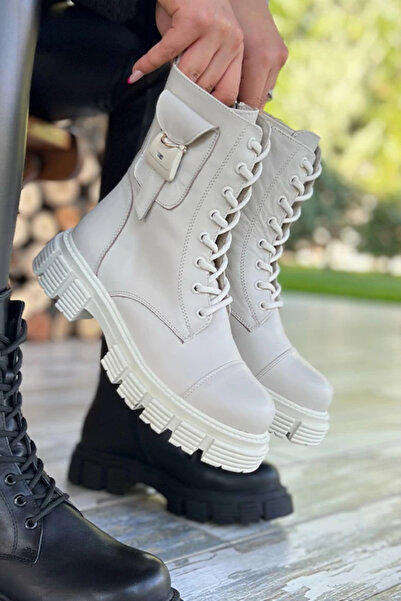 Heyzen YAN ÇANTA DETAYLI KALIN TABAN BOT KREM