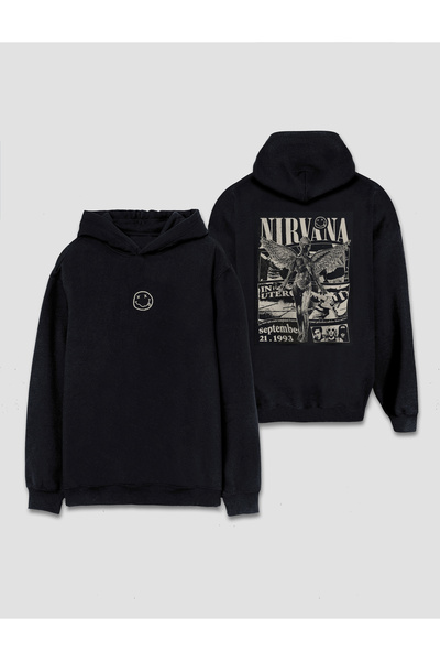 Darkia Nirvana Kolaj Özel Tasarım Ön Arka Baskılı Kapşonlu Sweat Hoodie