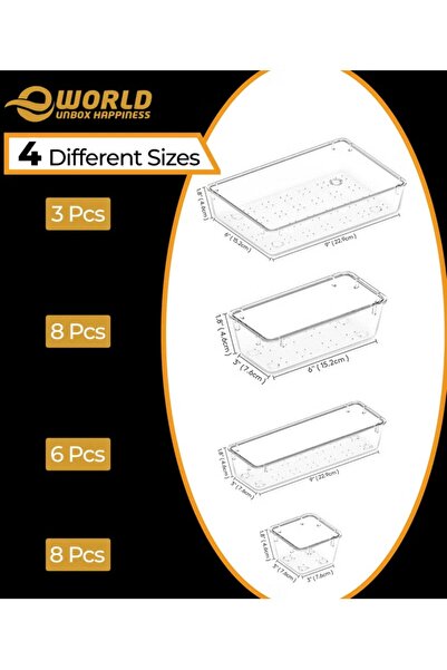 Eworld 25-Piece Clear Drawer Organizer Trays, Plastic Storage Bins for Kitchen, Bathroom & Makeup