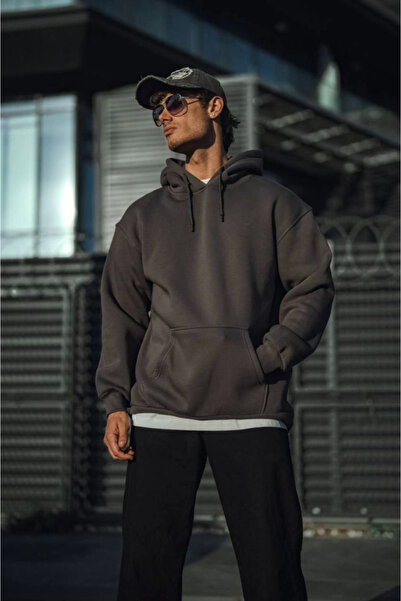 Aymood    Three Thread Combed Cotton Hooded Basic Sweatshirt - Anthracite