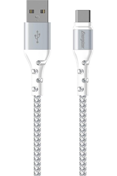 Energizer Reinforced USB-A/USB-C Cable, 2 m, White/Silver Braided