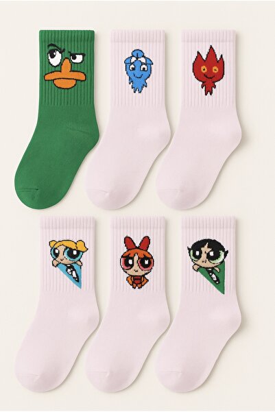 çorapdunyam 6-Piece Cheerful Cute Character College Socks