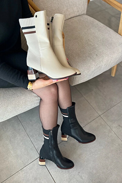 Heyzen TRİKO RENKLİ TOPUK BOT BEJ