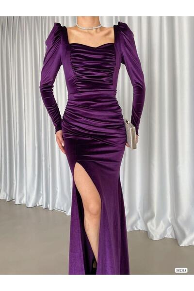 Modafeminen Βραδινό φόρεμα με τετράγωνο λαιμόκοψη και σχισμή βελούδο 582318 M...