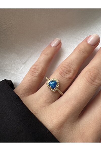 Petra Jeweils خاتم على شكل قلب من الحجر الأزرق