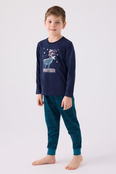 Arnetta Garson Noel Winter Erkek Çocuk 4 Mevsim Kumaş Uzun Kol Pijama Takım