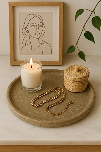 AURASTONEE Dekoratif Yeşil Mermer Tepsi