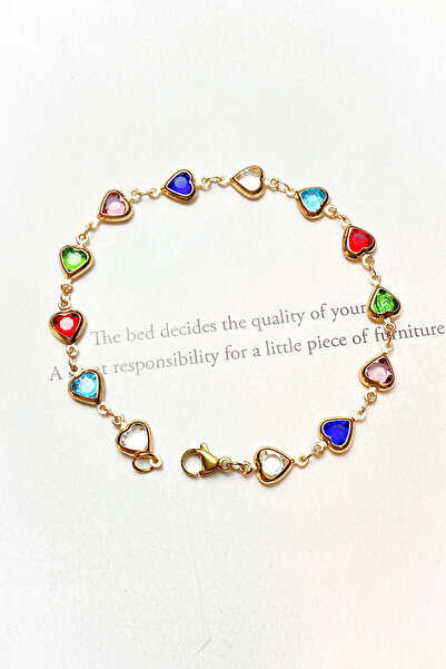 roshel Çelik Taşlı Kalp Bileklik Altın Kaplama