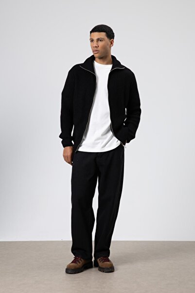 VAMOSCLO Oversize Zippered Knitwear Cardigan Black