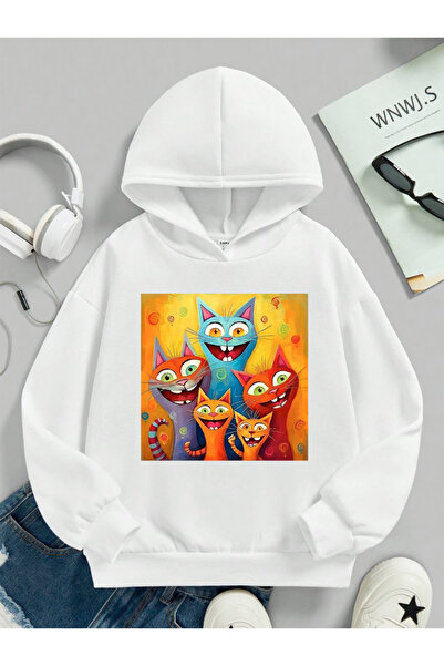 stil x Hanorac pentru copii cu glugă cu imprimeu cu pisici drăguțe