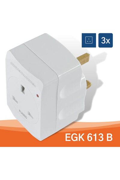 Kistenmacher EGK 613B, 3-way Wall Plug Adapter, British Standard (3 x BS socket)