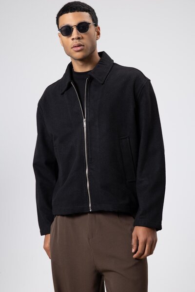 VAMOSCLO Oversize Zippered Cashmere Jacket Black