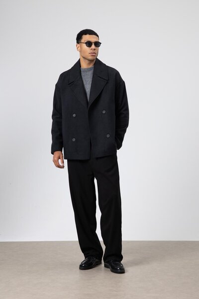 VAMOSCLO Oversize Double-Breasted Short Cashmere Jacket Black