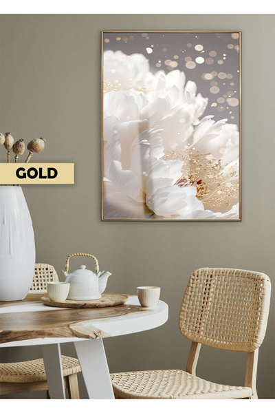 Harikabirev | BEYAZ GARDENYA ÇİÇEK MODELİ | ÇERÇEVELİ TEMPERLİ CAM TABLO TEKLİ DİKEY