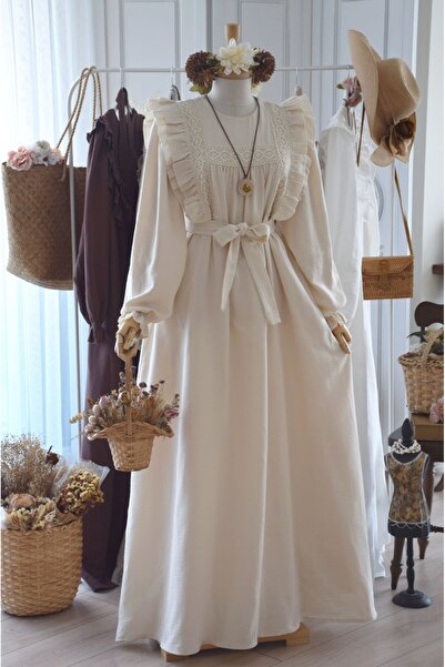 EMİNOS BUTİK Organik Müslin Prenses Elbise