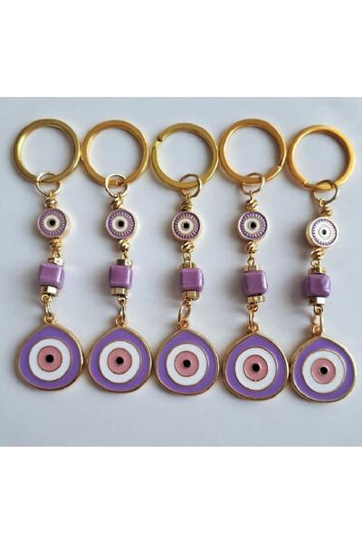 Svc Aksesuar Breloc cadou cu 5 mărgele mari de ochi rău, mov, 10 cm - Preț pe...