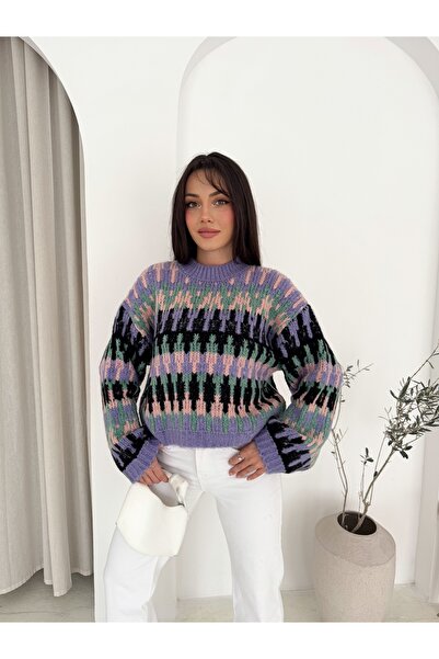 fiolin Patterned Soft Texture Ribbed Knit Sweater