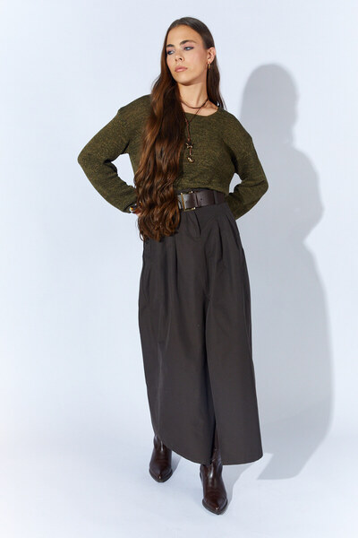 EDITION WOMAN Καφέ μακριά φούστα με αυτοδιακόπτη και άνοιγμα κορδόνια στο μπροστινό μέρος | ΕΚ100295399