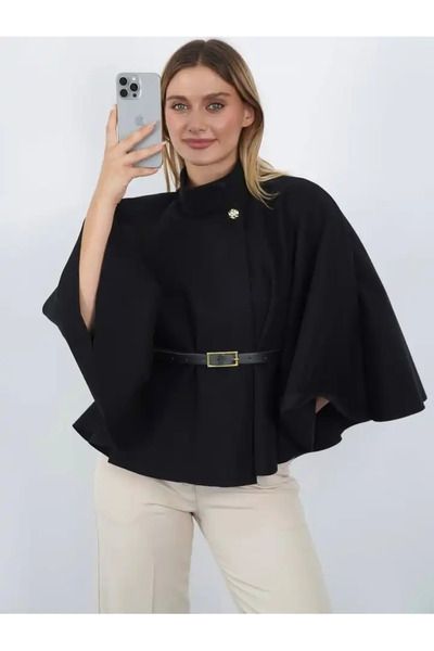 cemo Pelerin Panço Kaban İnce Kaşe Kemer Hediyeli Gold Düğmeli