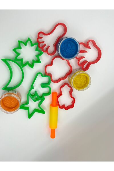 kukids play dough Natural Play Dough Set – 3 Colors (Orange, Yellow, Blue) + Rolling Pin + 8 Attachments