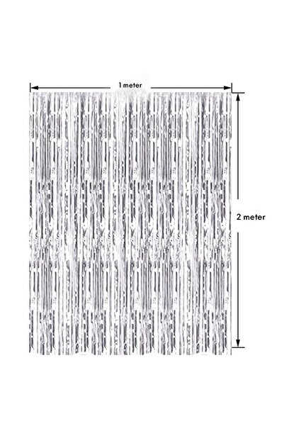 MARKQ Silver Foil Fringe Curtain 1x2m Metallic Tinsel Party Backdrop for Birthday Wedding Eid [1]