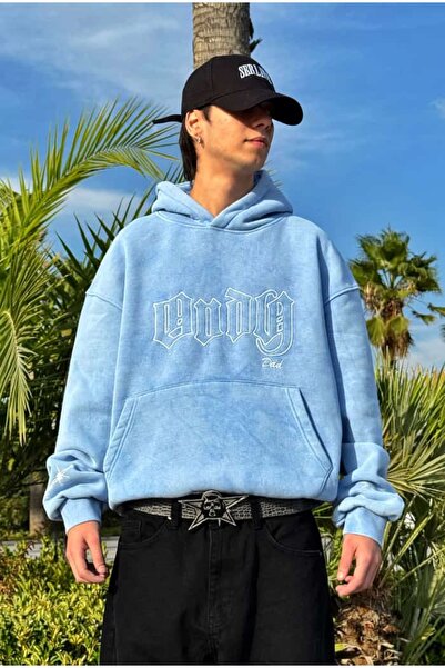 serline ANDY Acid Wash Nakış Baskılı Oversize Hoodie