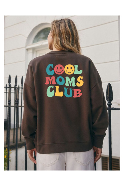 Tubinyoo سويت شيرت مطبوع برقبة دائرية من Cool Moms Club مكون من 3 خيوط