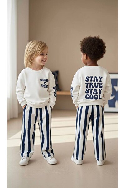 Bloom BBK-358 Beyaz Lacivert Çizgili Takım