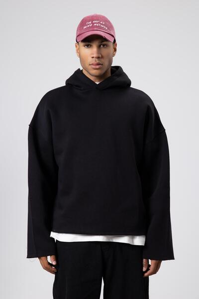 VAMOSCLO Basic Oversize Seamless Hooded Sweatshirt Black