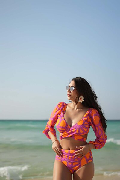 Baebeach Dubai Coral Crush 3-Piece Bikini Set – Bikini Top, High-Waisted Bottom & Cover-Up Skirt