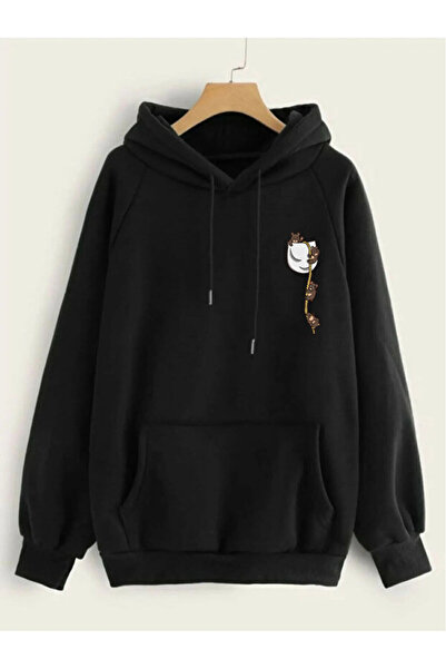 LiyAdaCo Unisex Negru supradimensionat cu glugă Swea tricou Ursul care urcă î...