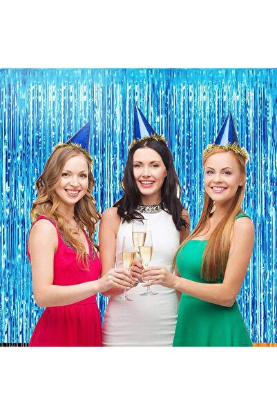 MARKQ Light Blue Foil Fringe Curtain 1x2m Metallic Tinsel Party Backdrop for Birthday Wedding Eid [1]