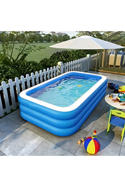 Pitikot Rectangular Inflatable Pool, Vinyl, Blue/White